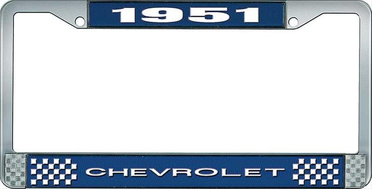 1951 Chevrolet Blue And Chrome License Plate Frame With White Lettering