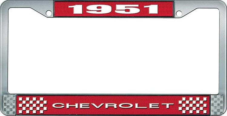 1951 Chevrolet Red And Chrome License Plate Frame With White Lettering