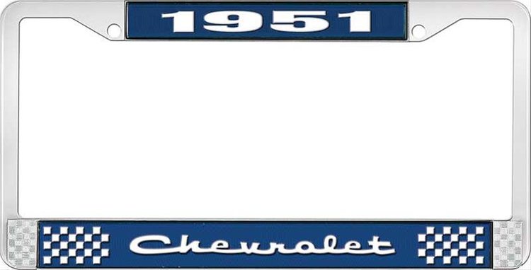 1951 Chevrolet Blue And Chrome License Plate Frame With White Lettering