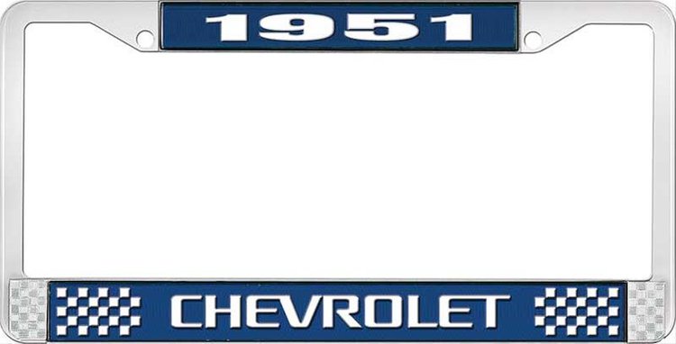 1951 Chevrolet Blue And Chrome License Plate Frame With White Lettering