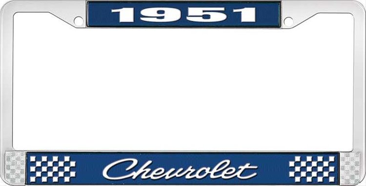 1951 Chevrolet Blue And Chrome License Plate Frame With White Lettering