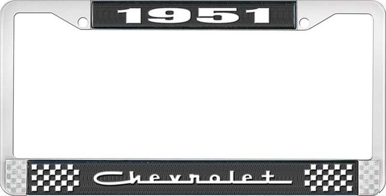 1951 Chevrolet Black And Chrome License Plate Frame With White Lettering