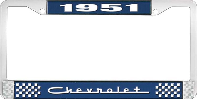 1951 Chevrolet Blue And Chrome License Plate Frame With White Lettering