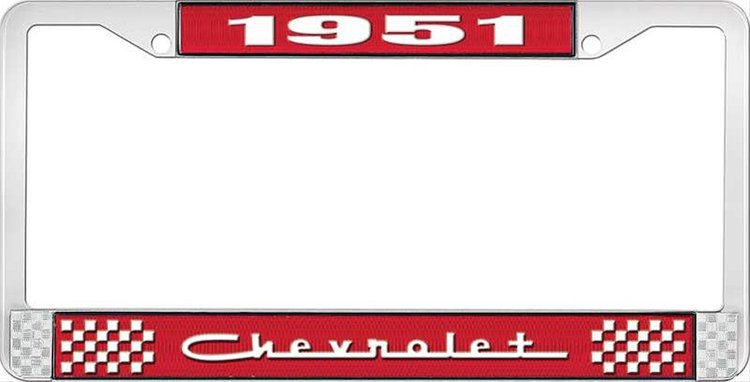 1951 Chevrolet Red And Chrome License Plate Frame With White Lettering
