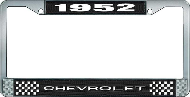 1952 Chevrolet Black And Chrome License Plate Frame With White Lettering