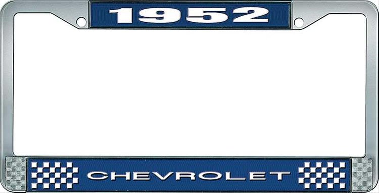1952 Chevrolet Blue And Chrome License Plate Frame With White Lettering