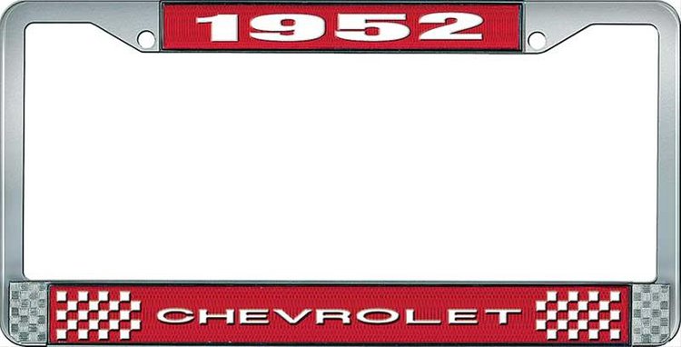 1952 Chevrolet Red And Chrome License Plate Frame With White Lettering