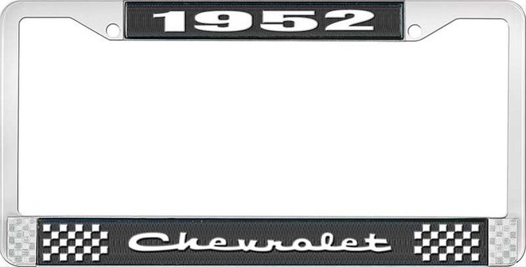 1952 Chevrolet Black And Chrome License Plate Frame With White Lettering