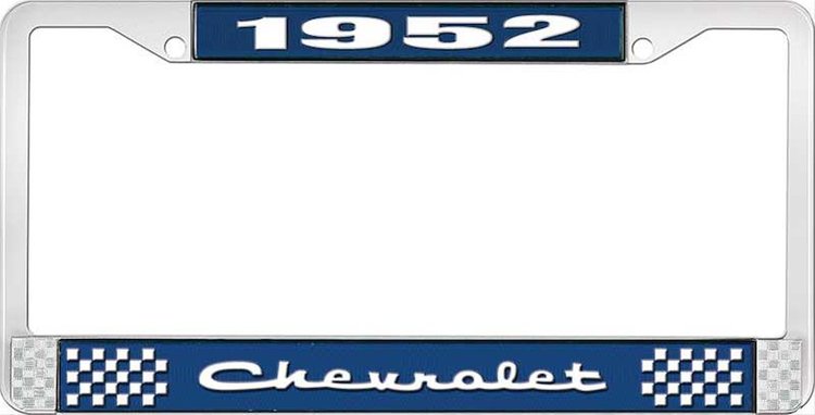 1952 Chevrolet Blue And Chrome License Plate Frame With White Lettering