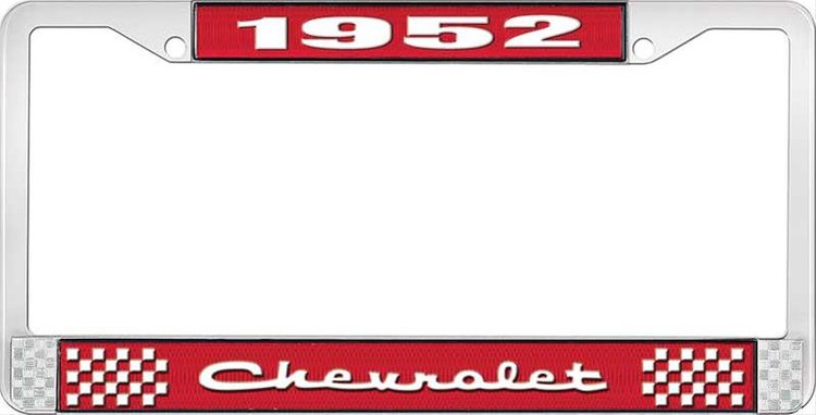 1952 Chevrolet Red And Chrome License Plate Frame With White Lettering
