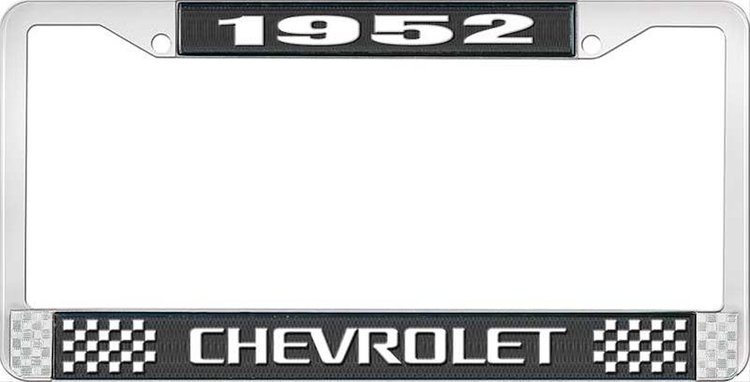 1952 Chevrolet Black And Chrome License Plate Frame With White Lettering