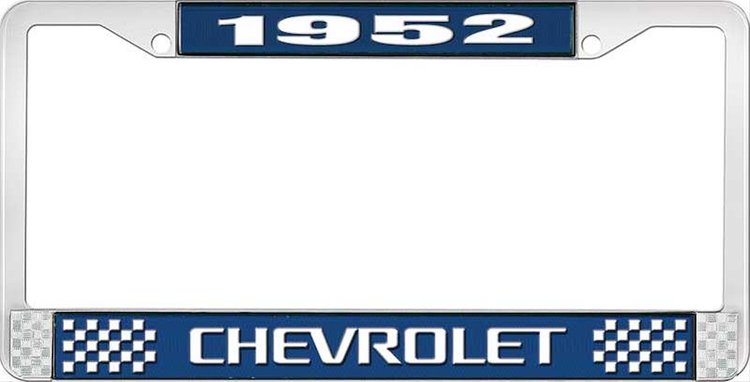 1952 Chevrolet Blue And Chrome License Plate Frame With White Lettering