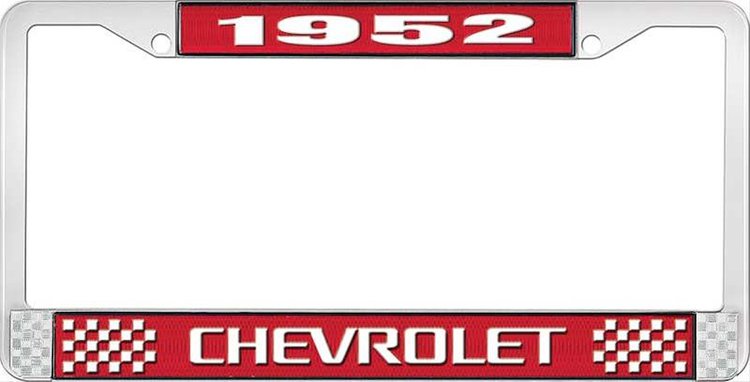 1952 Chevrolet Red And Chrome License Plate Frame With White Lettering
