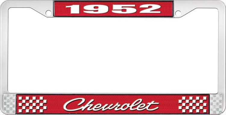 1952 Chevrolet Red And Chrome License Plate Frame With White Lettering