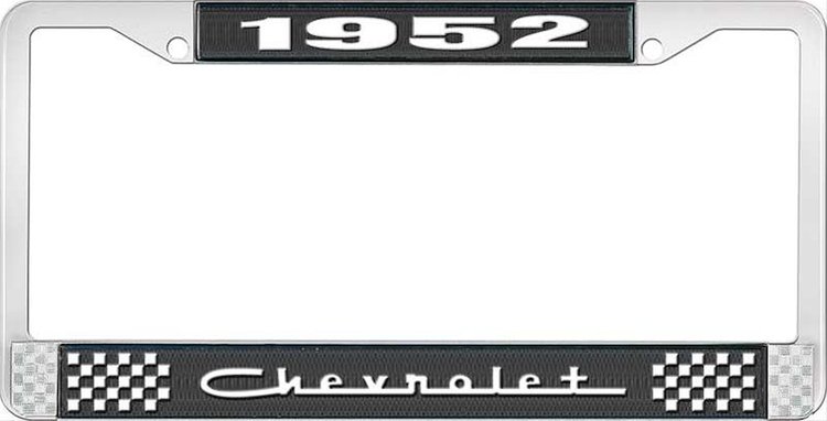 1952 Chevrolet Black And Chrome License Plate Frame With White Lettering
