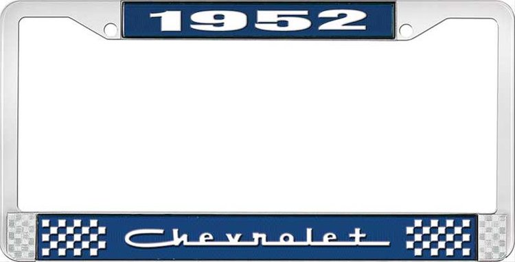 1952 Chevrolet Blue And Chrome License Plate Frame With White Lettering