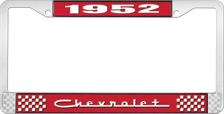 1952 Chevrolet Red And Chrome License Plate Frame With White Lettering