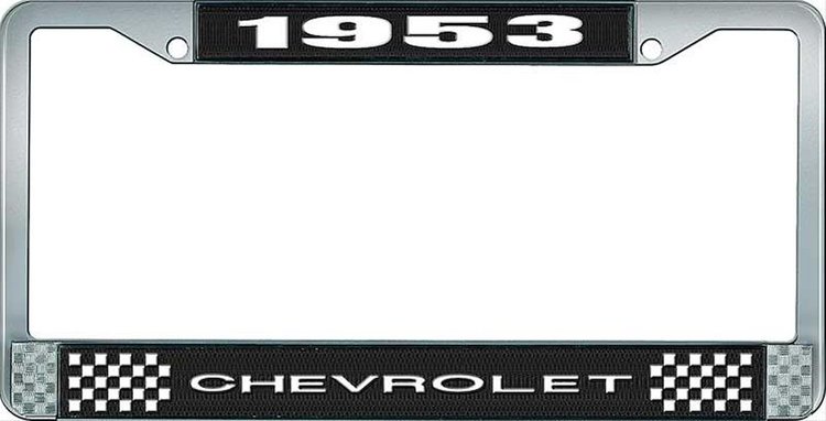 1953 Chevrolet Black And Chrome License Plate Frame With White Lettering