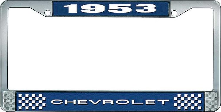 1953 Chevrolet Blue And Chrome License Plate Frame With White Lettering
