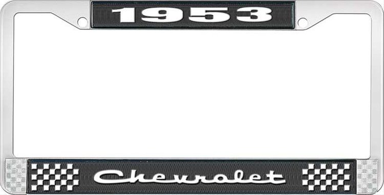 1953 Chevrolet Black And Chrome License Plate Frame With White Lettering