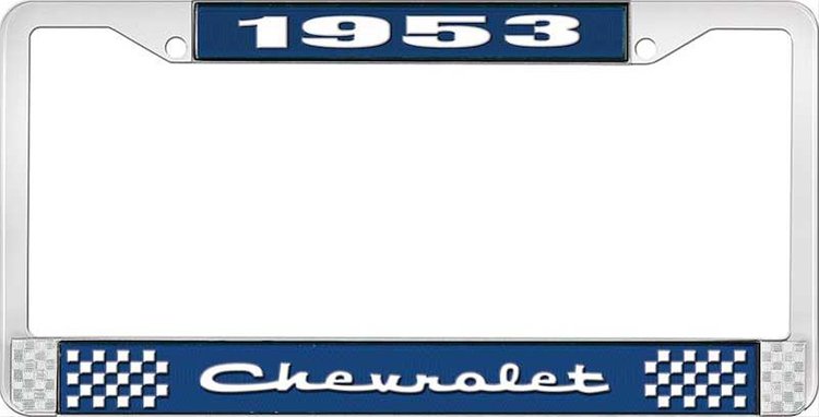 1953 Chevrolet Blue And Chrome License Plate Frame With White Lettering