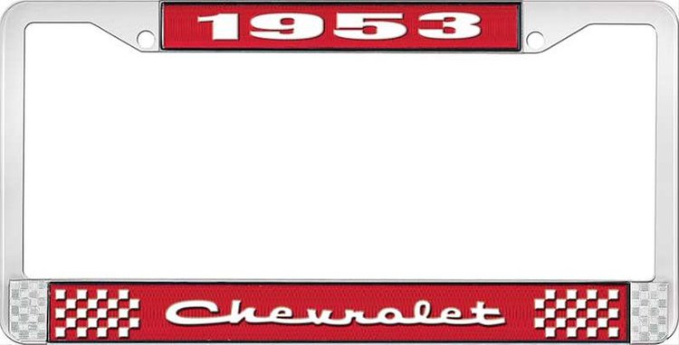 1953 Chevrolet Red And Chrome License Plate Frame With White Lettering