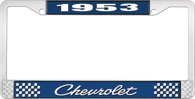 1953 Chevrolet Blue And Chrome License Plate Frame With White Lettering