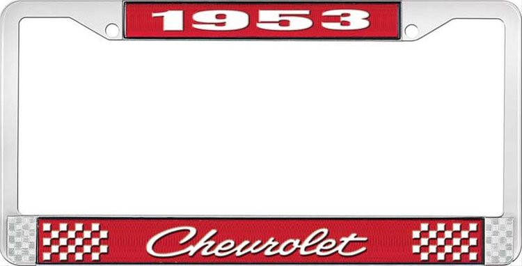 1953 Chevrolet Red And Chrome License Plate Frame With White Lettering