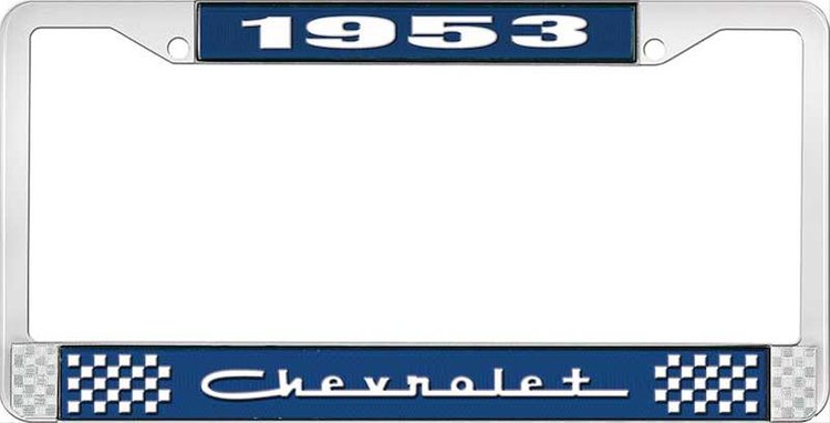 1953 Chevrolet Blue And Chrome License Plate Frame With White Lettering