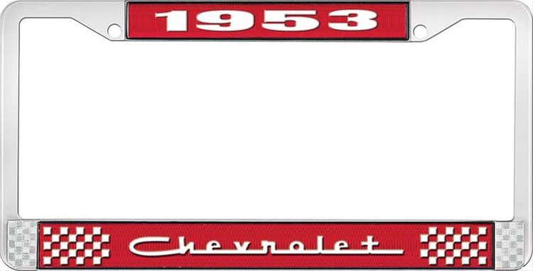 1953 Chevrolet Red And Chrome License Plate Frame With White Lettering