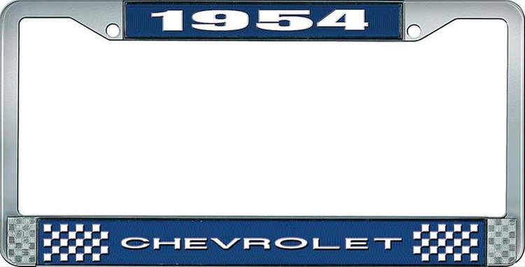 1954 Chevrolet Blue And Chrome License Plate Frame With White Lettering