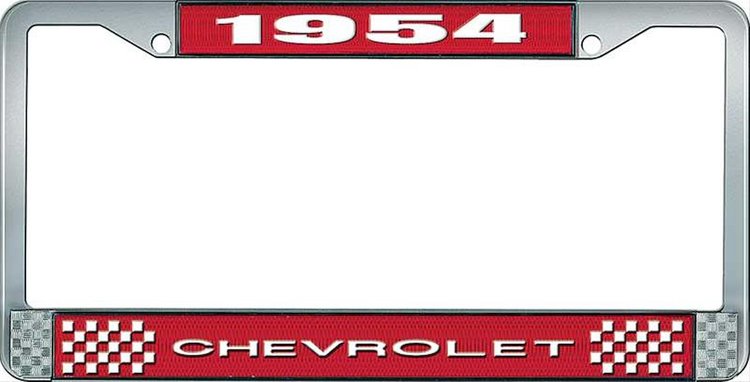 1954 Chevrolet Red And Chrome License Plate Frame With White Lettering