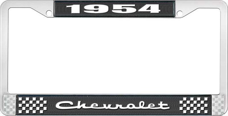 1954 Chevrolet Black And Chrome License Plate Frame With White Lettering