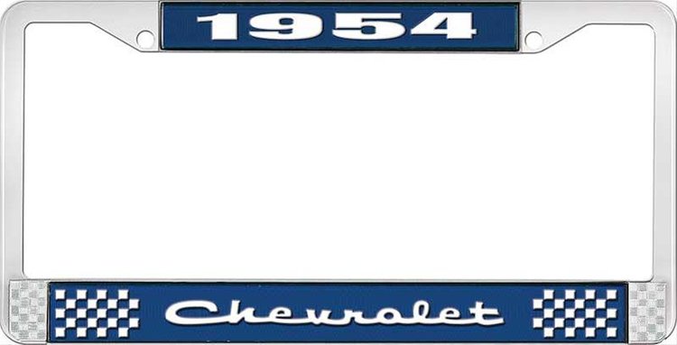 1954 Chevrolet Blue And Chrome License Plate Frame With White Lettering