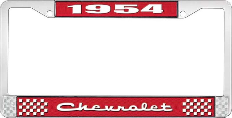 1954 Chevrolet Red And Chrome License Plate Frame With White Lettering