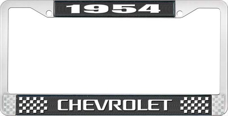 1954 Chevrolet Black And Chrome License Plate Frame With White Lettering