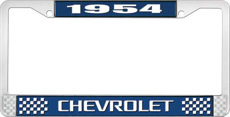 1954 Chevrolet Blue And Chrome License Plate Frame With White Lettering