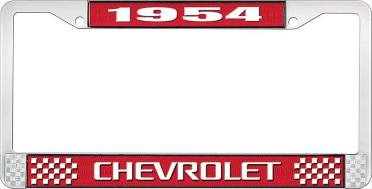 1954 Chevrolet Red And Chrome License Plate Frame With White Lettering