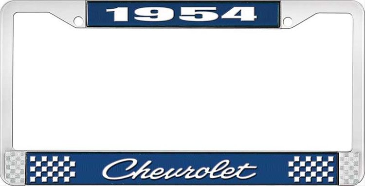 1954 Chevrolet Blue And Chrome License Plate Frame With White Lettering