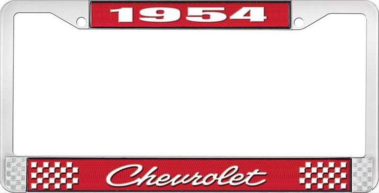 1954 Chevrolet Red And Chrome License Plate Frame With White Lettering