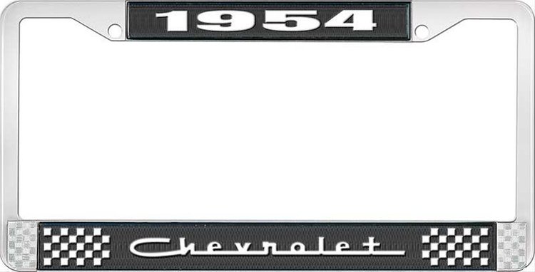 1954 Chevrolet Black And Chrome License Plate Frame With White Lettering