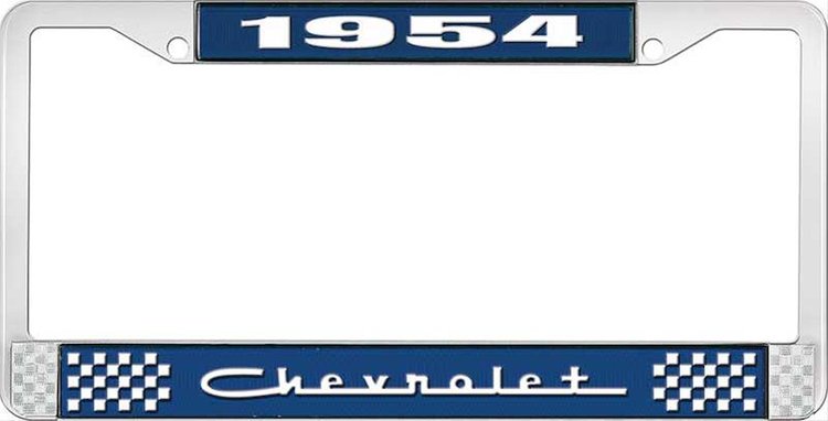 1954 Chevrolet Blue And Chrome License Plate Frame With White Lettering