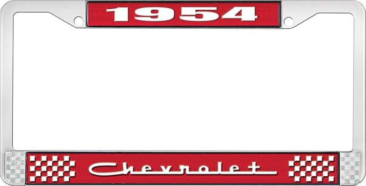 1954 Chevrolet Red And Chrome License Plate Frame With White Lettering