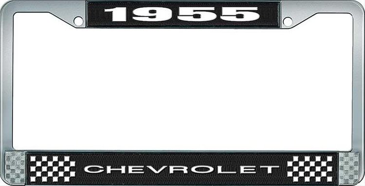 1955 Chevrolet Black And Chrome License Plate Frame With White Lettering