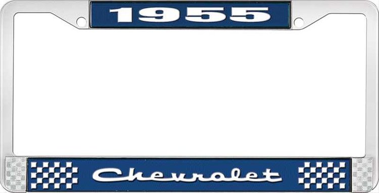 1955 Chevrolet Blue And Chrome License Plate Frame With White Lettering