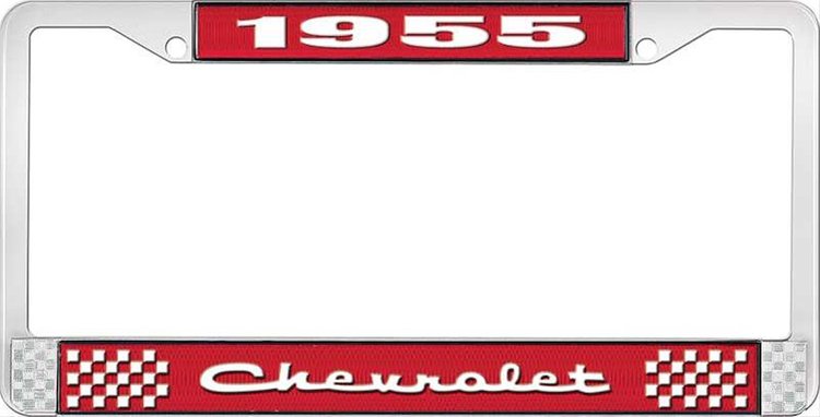 1955 Chevrolet Red And Chrome License Plate Frame With White Lettering