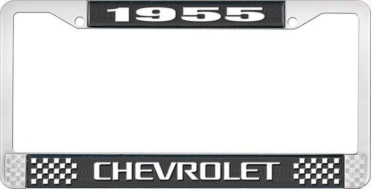 1955 Chevrolet Black And Chrome License Plate Frame With White Lettering