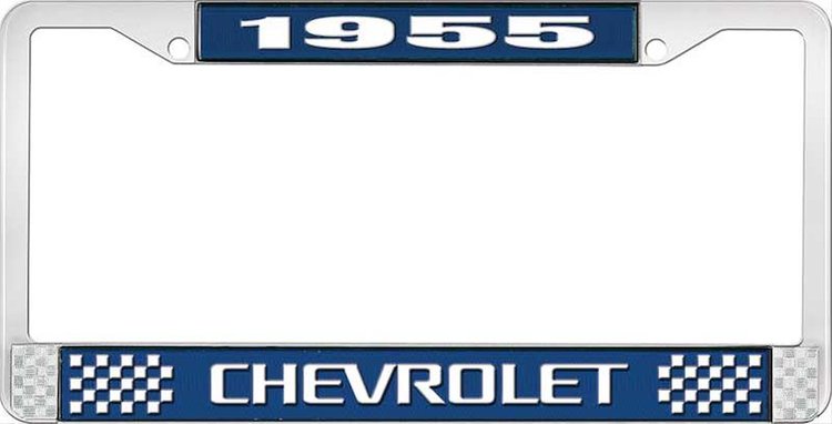 1955 Chevrolet Blue And Chrome License Plate Frame With White Lettering