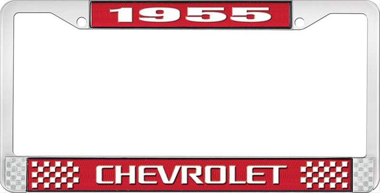 1955 Chevrolet Red And Chrome License Plate Frame With White Lettering