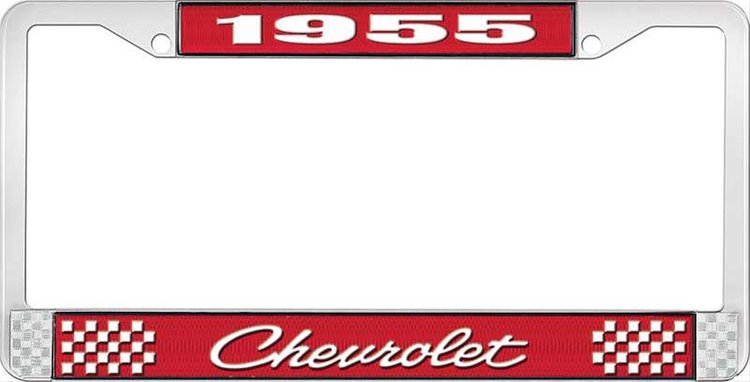 1955 Chevrolet Red And Chrome License Plate Frame With White Lettering